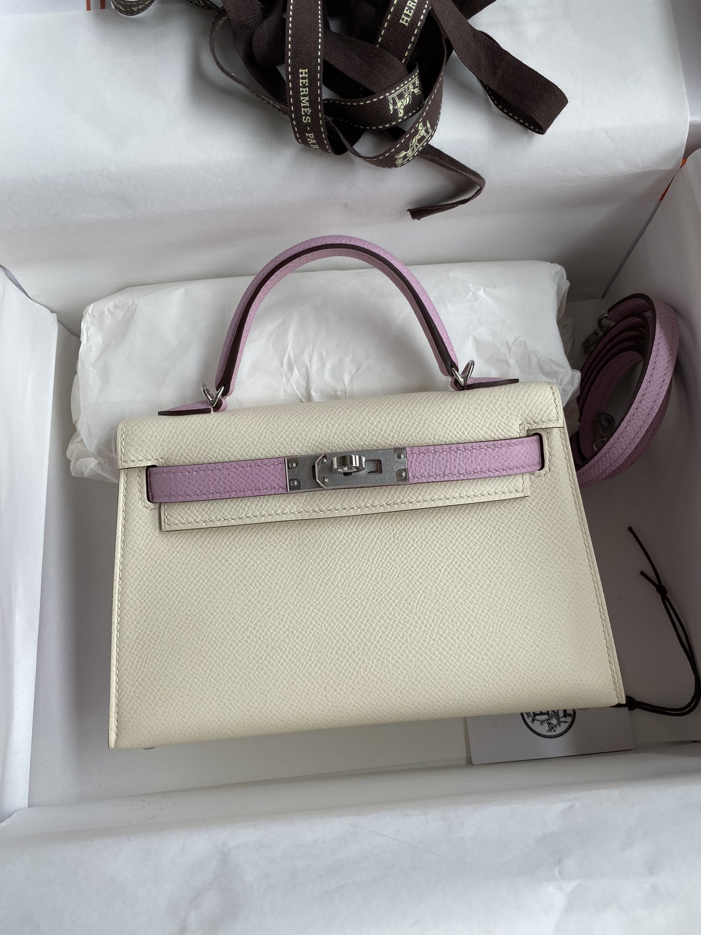 Hermes Kelly Mini II Bag 19CM In White Rose Confetti Epsom Leather